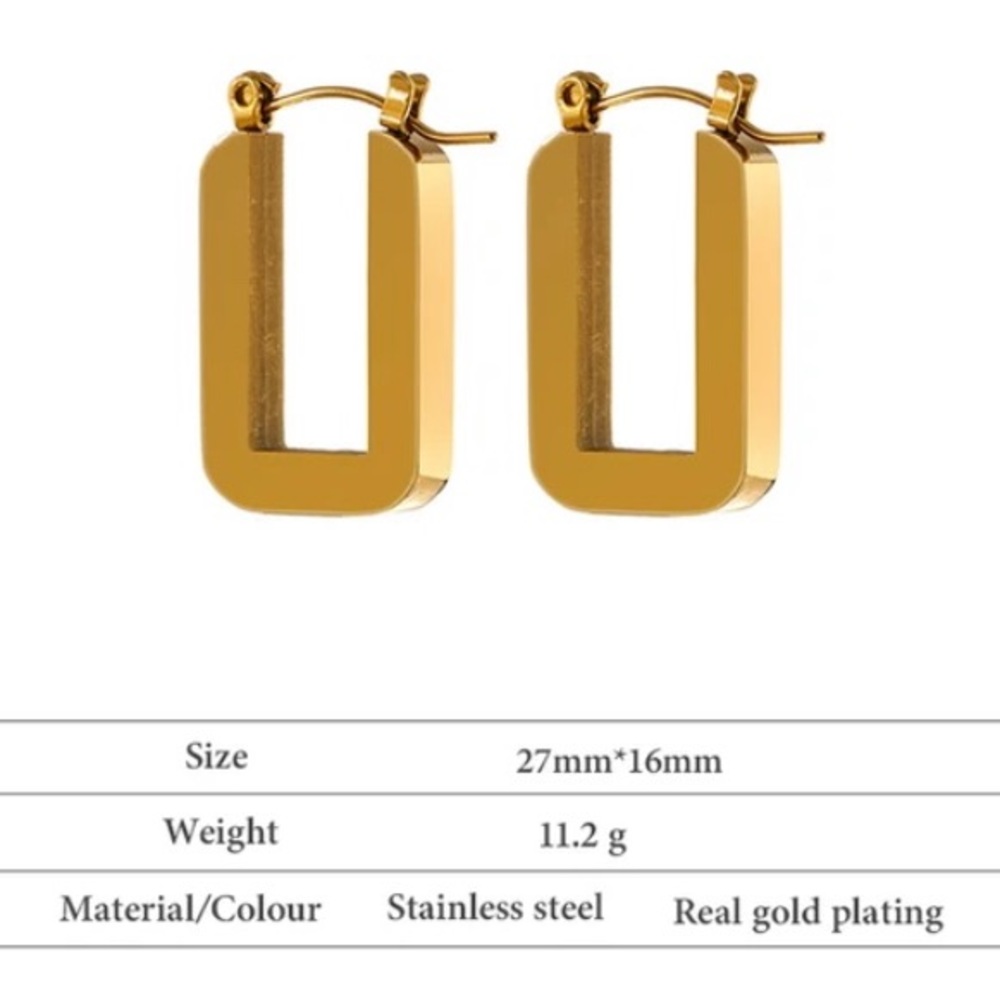 Gold Square Hoop Earrings Stainless Steel 18 K Plated